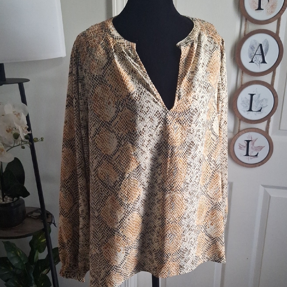 Ava & Viv Snake Print Blouse - Tan and Black
